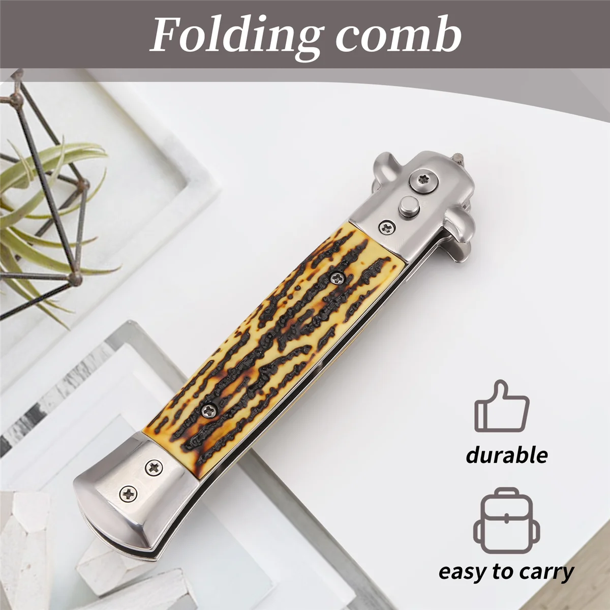 1Pcs Automatic Stainless Steel Combs Foldable Knife Brushes Hair Trimmer Comb Brush Accessories Butterfly Mens Pocket Knife