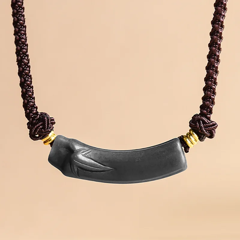 Natural Hetian Black Jade Bamboo Joint Pendant – Simple Ancient Style Peace Luck Blessing Jade Pendant for Men Women Gifts