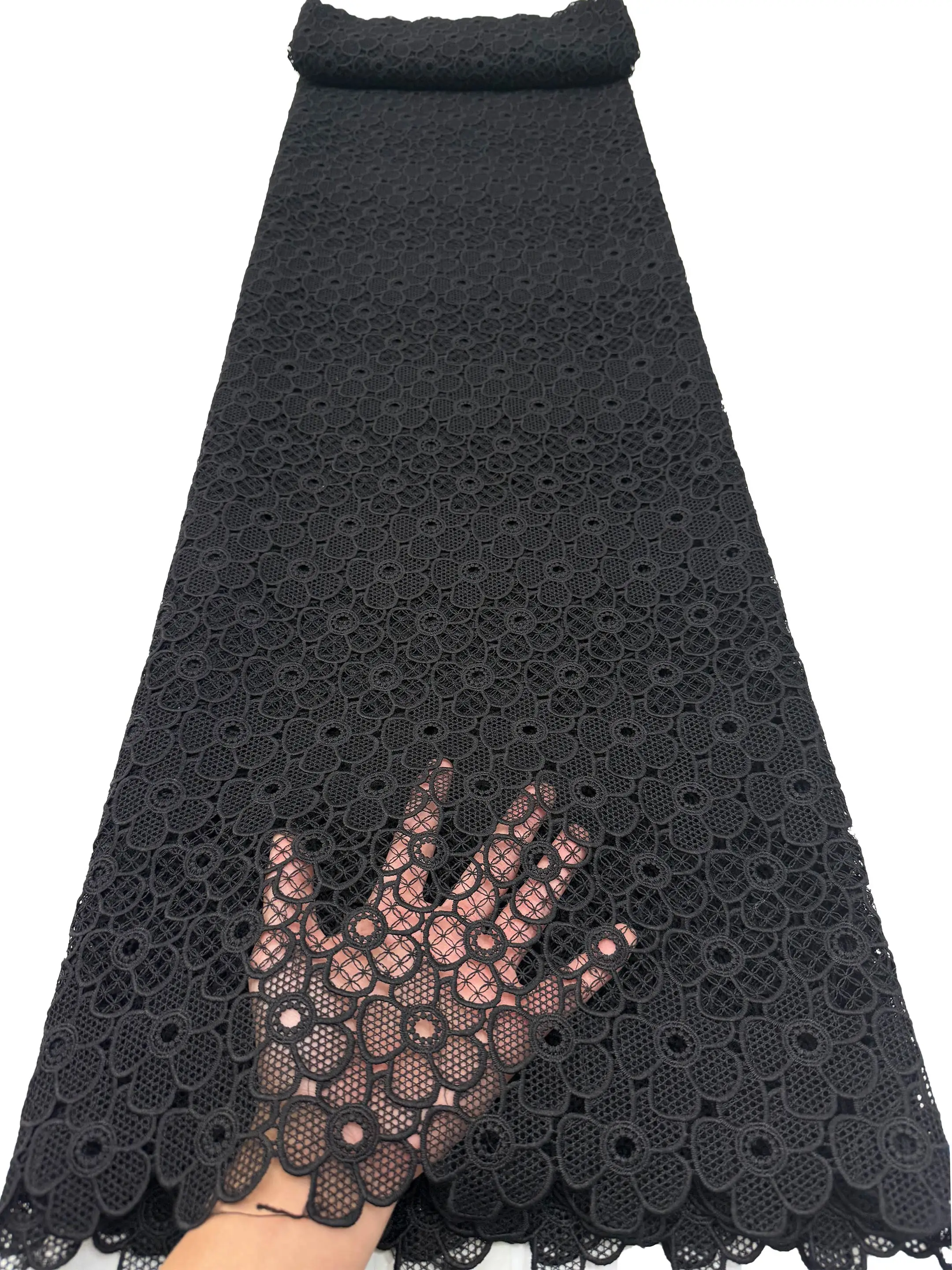 

Французское гипюровое кружево для свадебного платья, высокое качество, африканский черный шнур, кружевная ткань с вышивкой, 2026, Лидер продаж