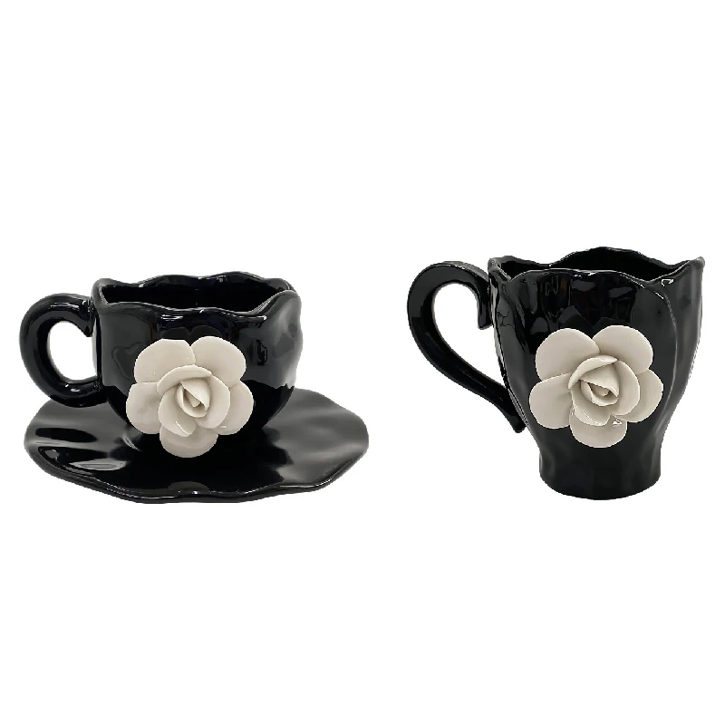 3D Petal Coffee Mug Creative Hand-pinched White Rose Cups and Saucers Home Afternoon Tea Ceramic Mug Three-dimensional Mug