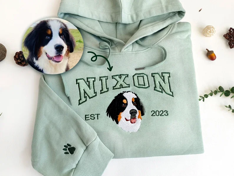 Custom Dog Hoodie Embroidered Dog Name, Personalized Pet Face Sweatshirt from Your Photo, Varsity Sweatshirt,Gifts for Dog Lover