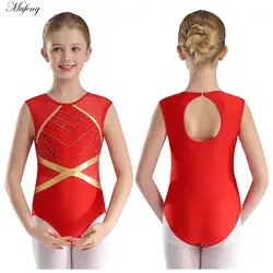 Children Rhythmic Gymnastics Jumpsuit Girls Kids Sleeveless Shiny Rhinestone Figure Skating Bodysuits Teens Ballet Dance Leotard