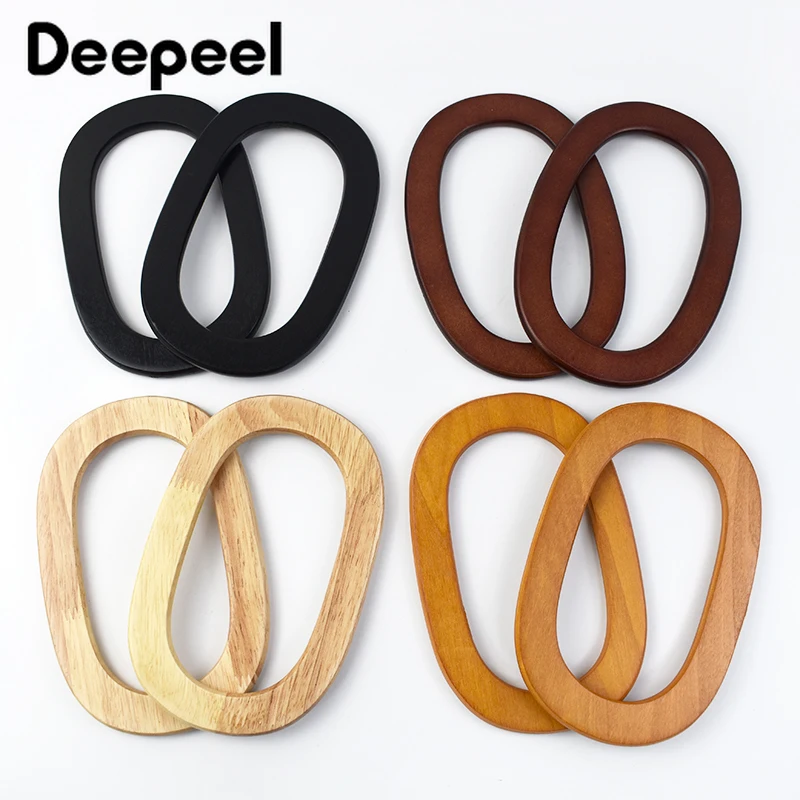 2Pcs Deepeel 16*10.5cm Oval Wooden Bag Handle Ring Handles for Handbag Purse Frame Woven-bag DIY Handmade Sewing Accessories