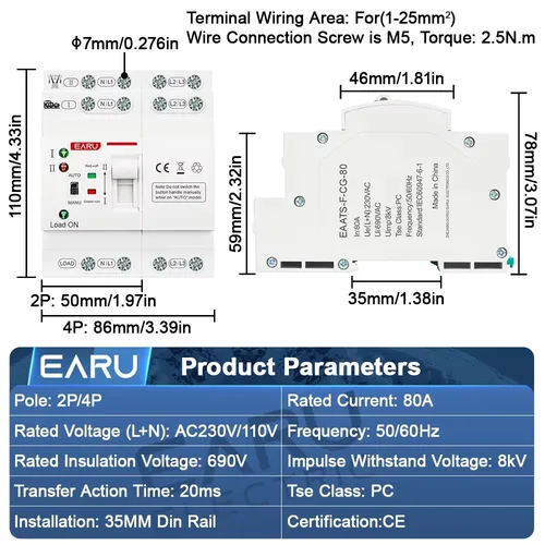 Imagen 2 del producto 2P 4P 80A AC 230V 110V ATS Mini interruptor de transferencia automática interruptores selectores eléctricos de doble potencia potencia potencia ininterrumpida carril Din