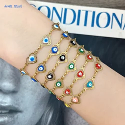 MHS.SUN acciaio inossidabile Lucky Round/Heart Turkish Evil Eye bracciali per donna uomo placcato oro colorato gioielli a catena bohémien