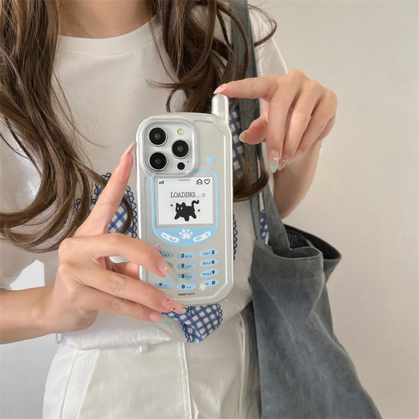 

Cartoon cat phone case for iPhone 17 16 15 14 13 Pro Max 16Promax Retro cell phone case charm 17Promax cover personalized shell