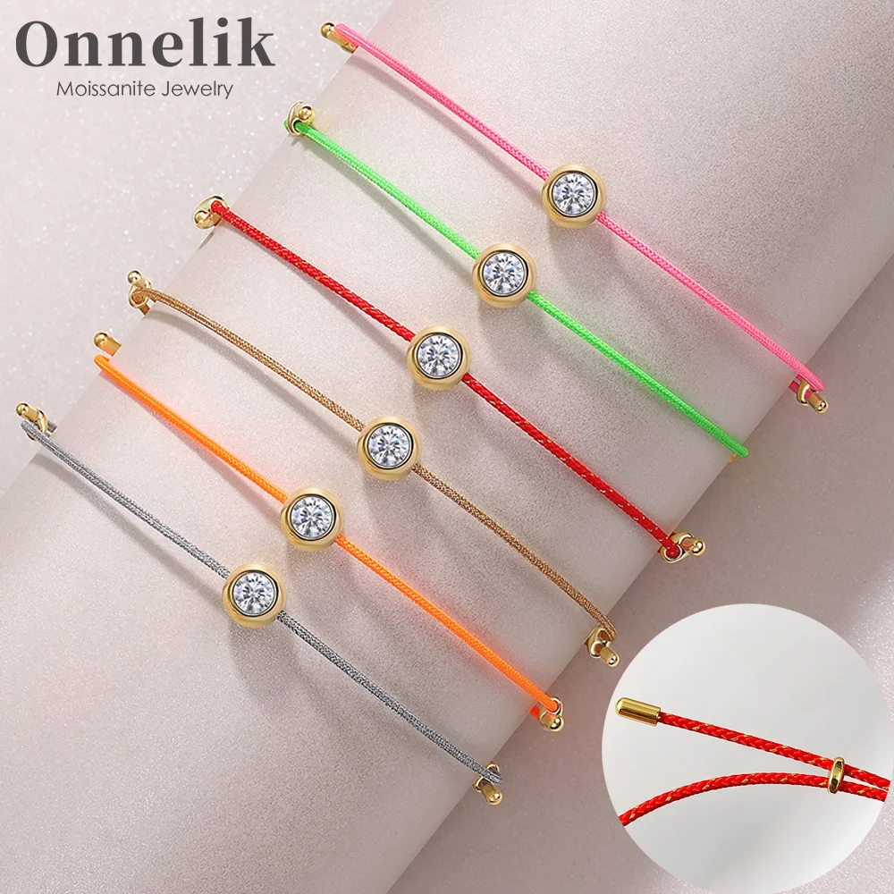

Onnelik Can Pass Diamond Test 4mm Moissanite Adjustable Colorful Braided Bracelet S925 Silver for Women Daily Wear Charm Jewelry