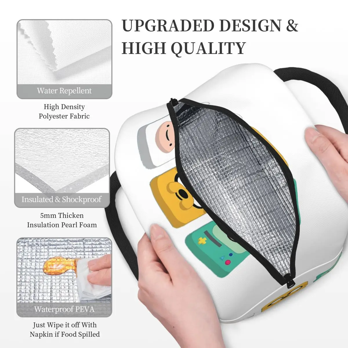 حقيبة غداء معزولة من جيك، فين آند بي إم او للنساء والأطفال، صناديق طعام محمولة، حقيبة غداء حرارية #3