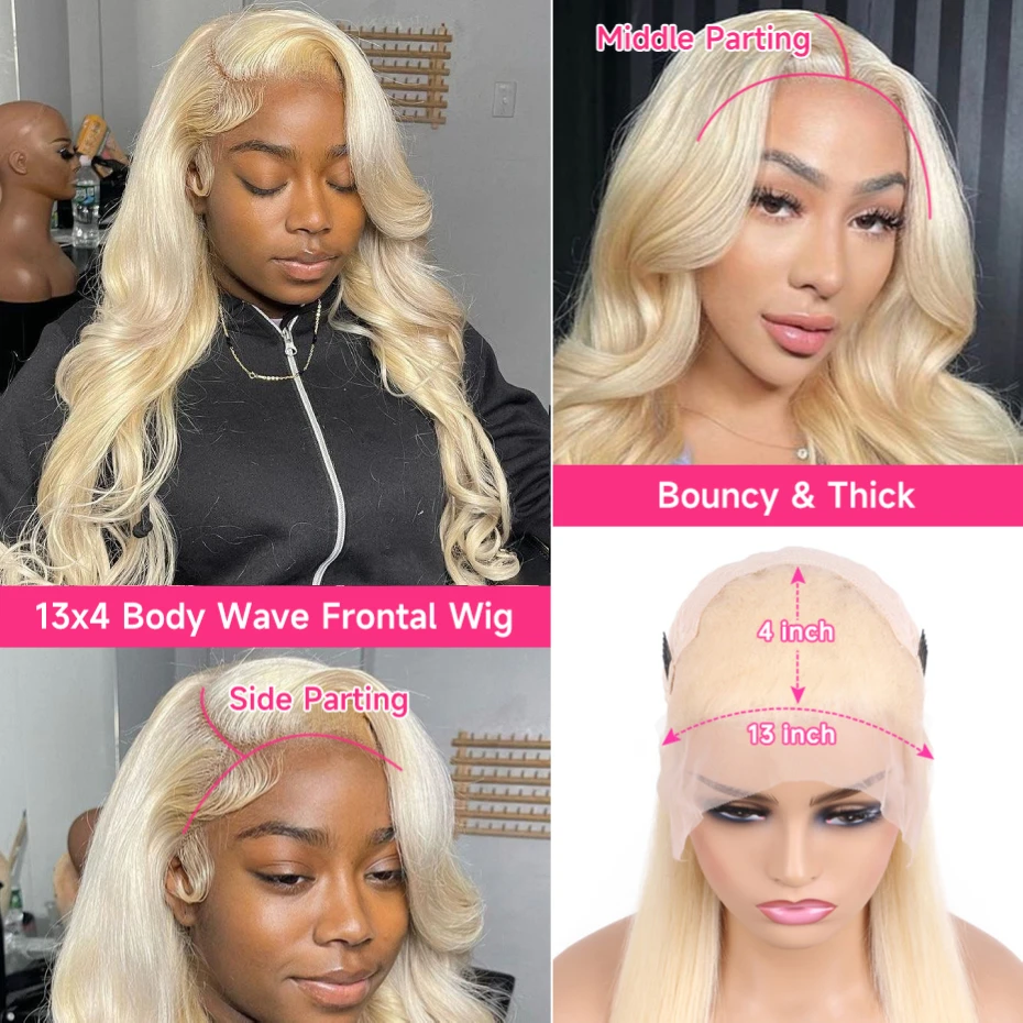 13x6 HD Lace Frontal Wig Human Hair Pre Plucked 200 250 Density Body Wave 613 Human Hair Wigs 40 Inch 360 Honey Blonde Lace Wig