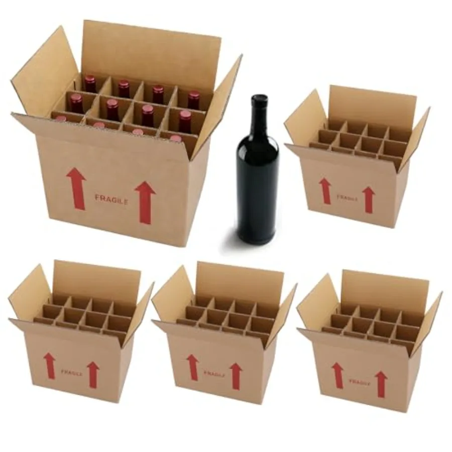 

4 Sets Wine Bottle Moving Boxes, 16 x 12 x 12 Inch Moving Boxes with Divider Kits, Wine Shipping Box with Reinforced Cardboard