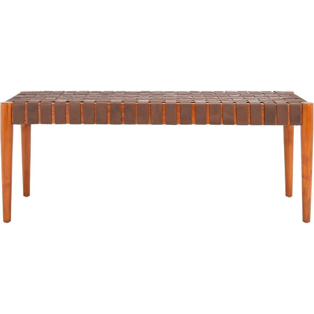 Amalia 47 Cognac & Dunkelbraune Leder-Geflechtbank von Safavieh Home