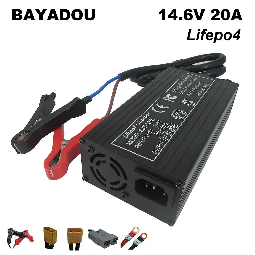 

14.6V 20A LiFePO4 Battery Fast Charger 4S 12V 12 Volt 14.4V Iron Phosphate LFP RV Energy Storage Solar System Smart Chargers