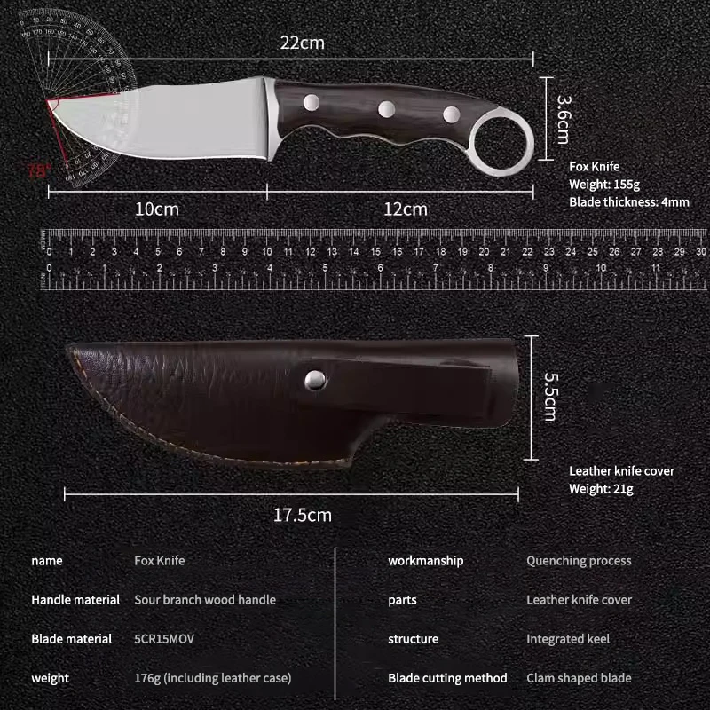 High Hardness Utility Knife, Stainless Steel Small Knife for Boning and Cutting Meat, Portable Sharp Pocket Knife with Holster