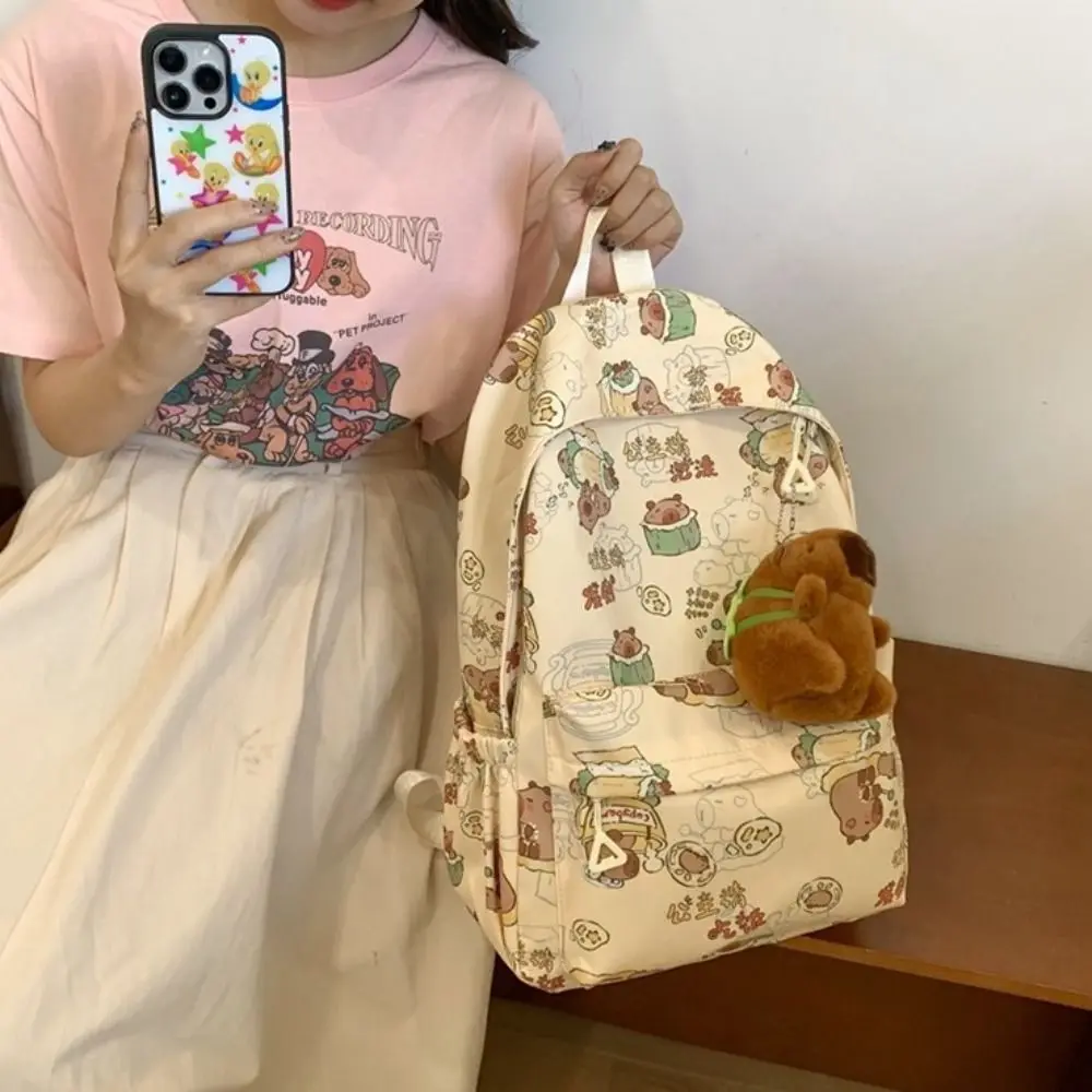 Cute Large Capacity Capybara Backpack Animal Korean Style Capibara Shoulder Bag with Pendant Cartoon Capybara School Bag Student