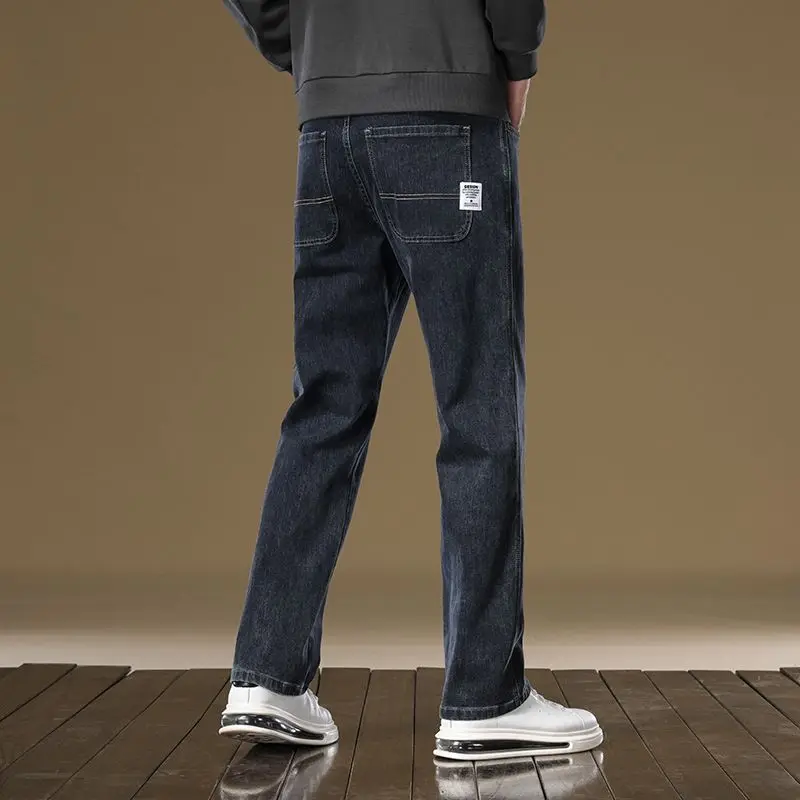 New Winter Warm Jeans Men's Fleece Thickened Slim Straight Trousers Fashion Stretch Cotton Casual Denim Pants Brand Clothes