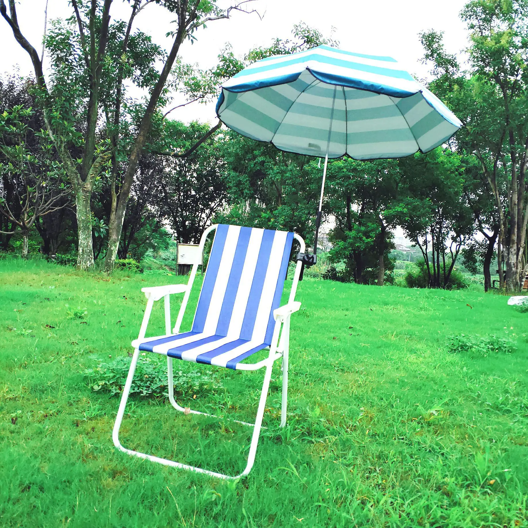 Striped Beach Chair Umbrella Portable Outdoor Sunshade Fixture Umbrella Beach Chair Sunscreen Umbrella