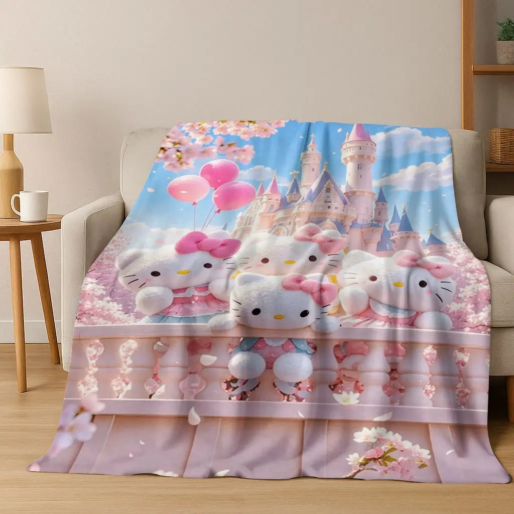 

3D Cute Hello Kitty Sanrio Cartoon Flannel Blanket,Warm and Cozy Soft Throw Blanket for Home Bedroom Bed Sofa Travel Cover Kid