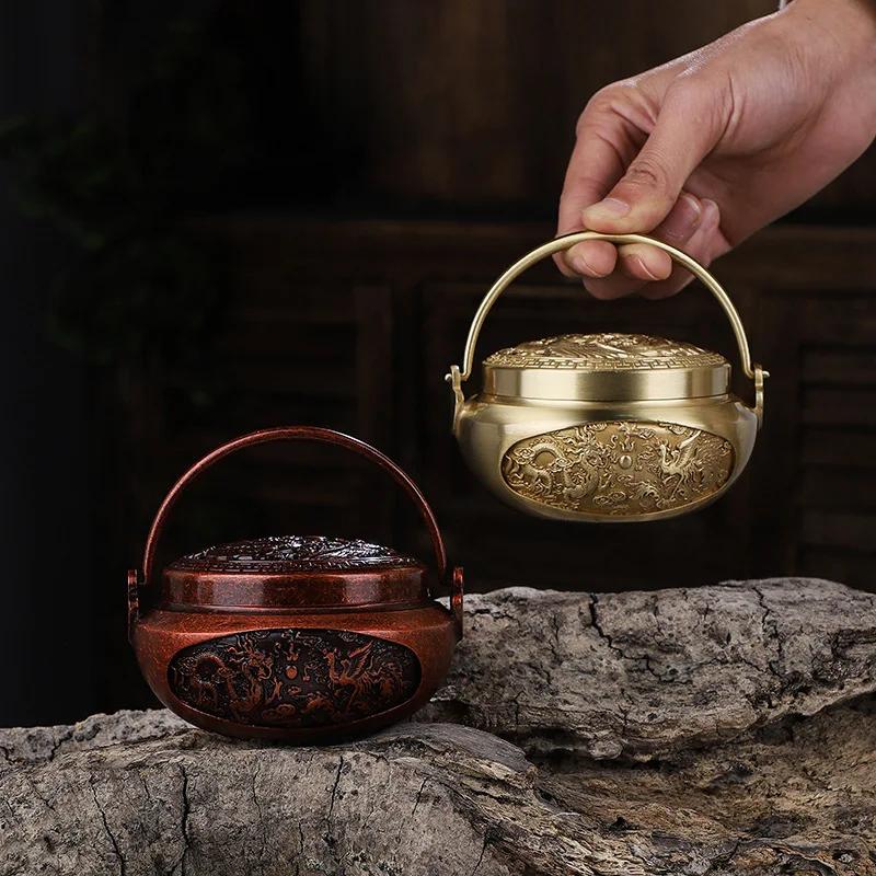 New Pure Copper Incense Burner Portable Air Fumigating Hand Stove Household Indoor Sandalwood Incense Burner Decoration Censer