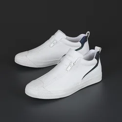 Quality Men PU Leather Sneakers Middle White Man Rubber Outsole Short Boots Zipper Opend White Casual Shoes Solid Colors 38-44