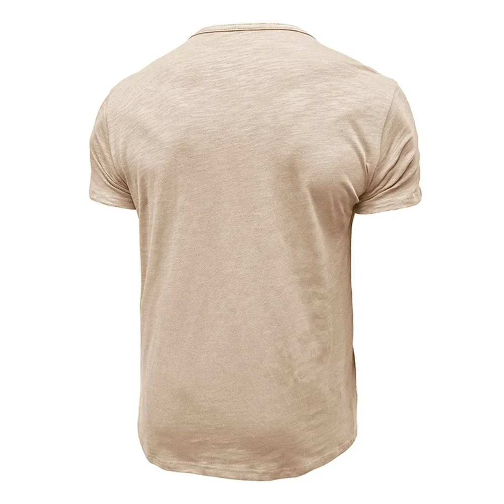 Herren Casual Henley-Shirt aus Baumwolle, Atmungsaktiv, Sommer-Kurzarmshirt, Weicher Stoff, Modisches T-Shirt im Schlichten Stil, Herren-Oberteil – Detail 4