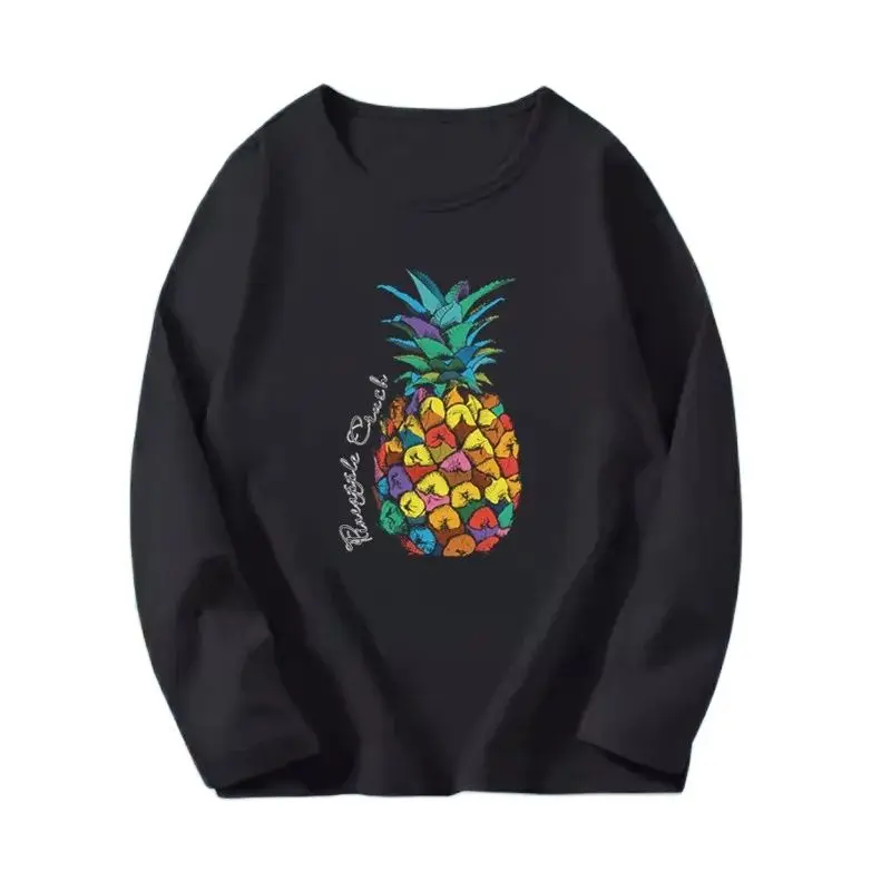 2024 Boy Girl Spring Fashion Pineapple Printed T Shirt Long Sleeve O-neck Basic Tee shirt Hipster Cool Design Fruit Tops