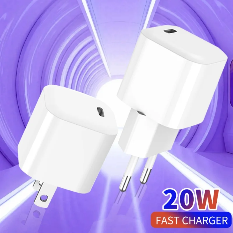 20W PD USB C Fast Charger, Type C Wall Charger Adapter for iPhone 15 14 iPad Samsung, EU/US Plug Quick Charge Block