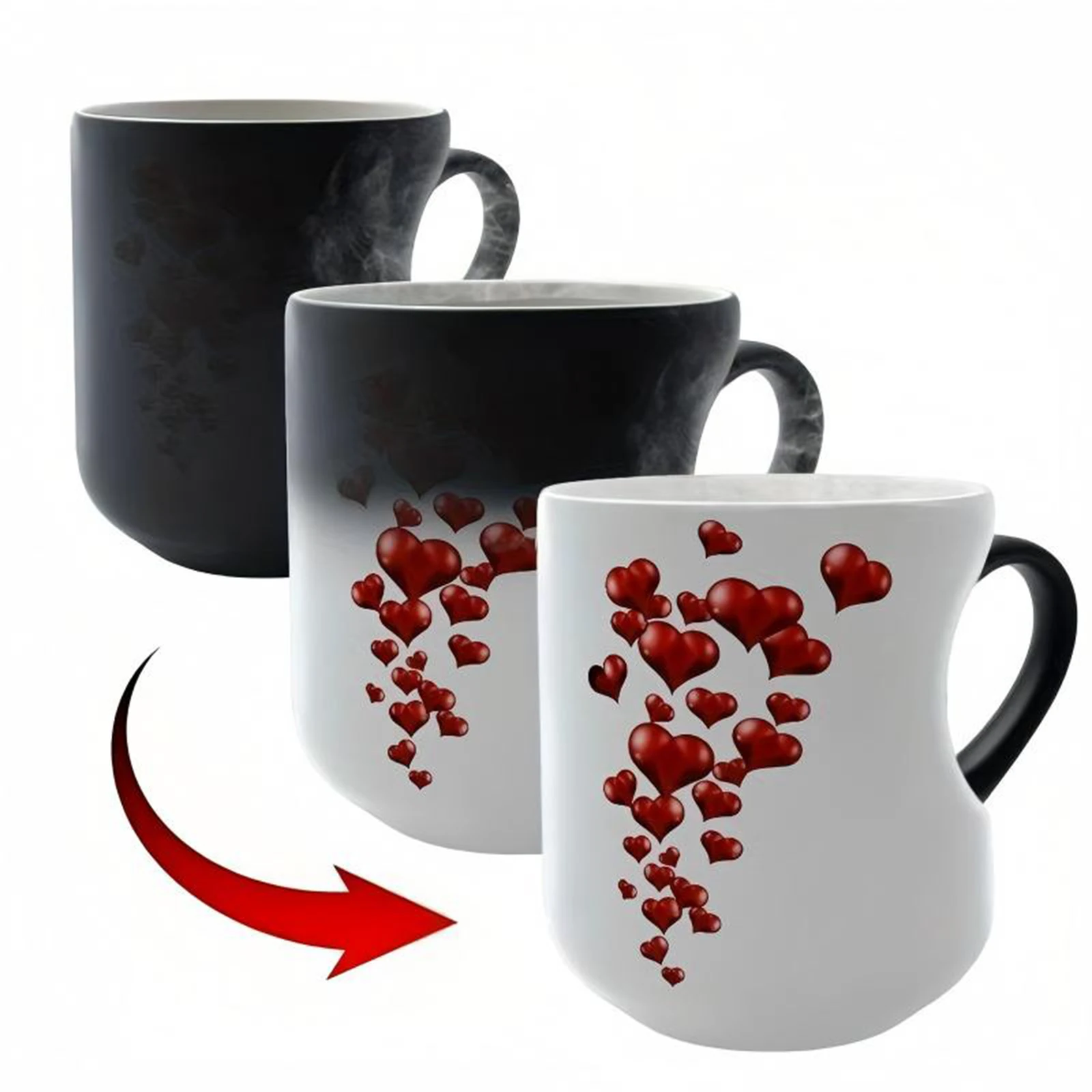 Taza de Cerámica Divertida en Forma de Corazón que Cambia de Color, Taza de Cerámica que Cambia de Color con el Calor, para Café, Té, Leche, Regalos Novedosos, Regalo para el Día del Padre, Regalo para el Día de la Madre