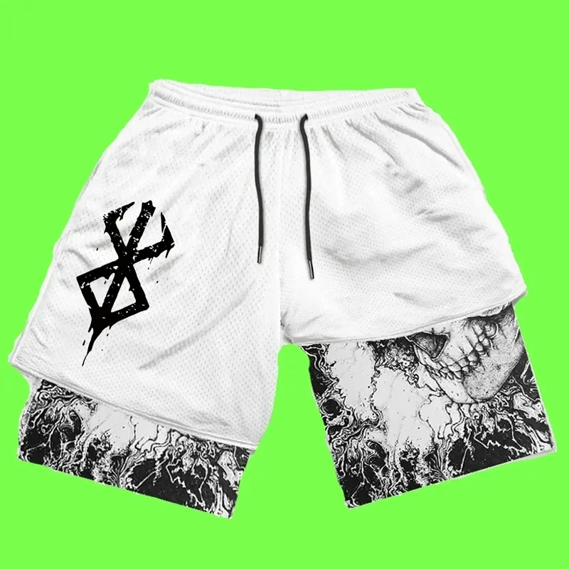 Novo verão dos homens streetwear anime cintura alta oversize respirável ginásio calças curtas treinamento de fitness treino pista shorts roupas