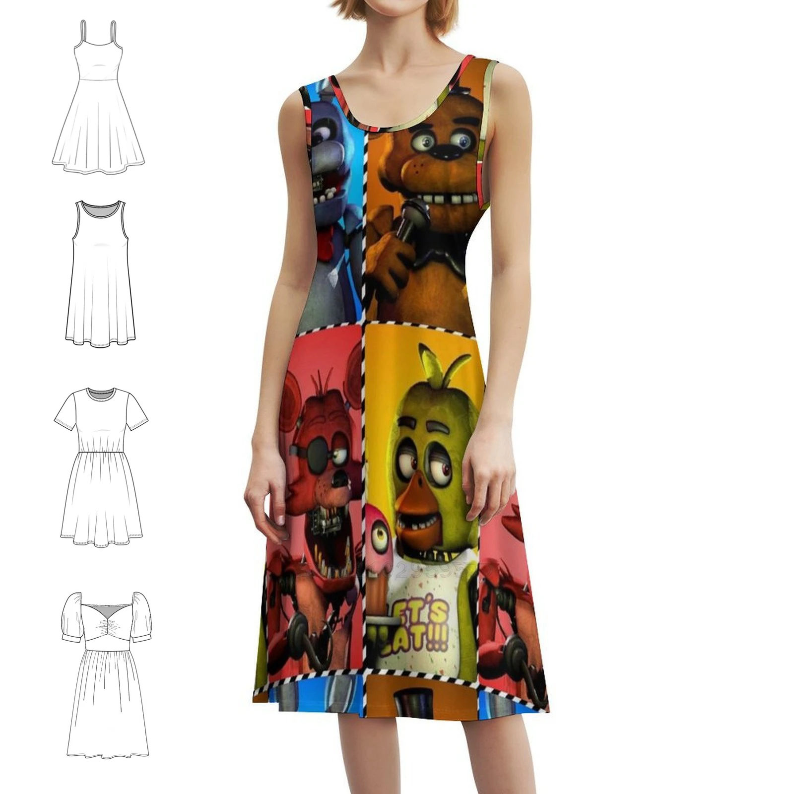 

Fnaf Security Breach Платье в корейском стиле для женщин Элегантное повседневное платье для вечеринки или повседневной ночи Fnaf Security Breach Five Nights