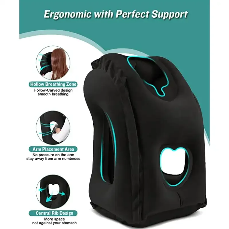 PVC inflatable travel pillow, portable headrest chin support cushion, airplane, car, office, rest neck, nap bed