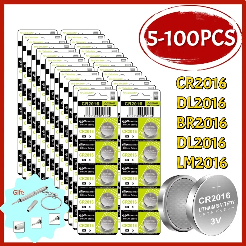 

5-100PCS CR2016 3V Lithium Button CR 2016 Battery DL2016 BR2016 DL2016 LM2016 Coin Cell Watch Batteries for Toys Clock Remote