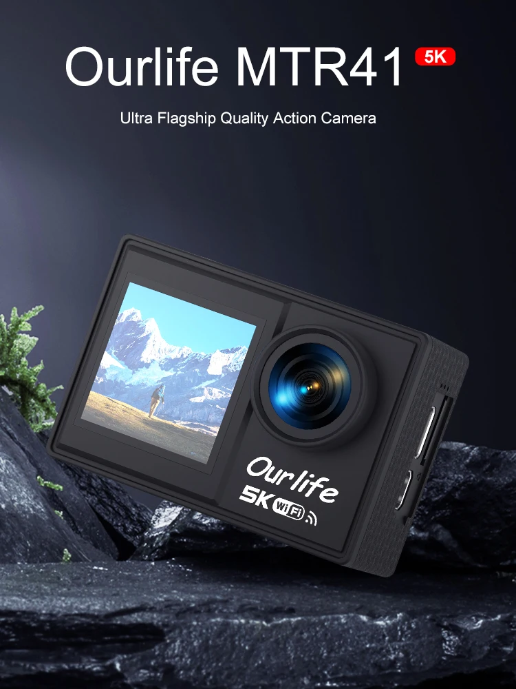 Ourlife MTR41 Actionkamera 5K 4K60FPS 5X Zoom 170 °   30M wasserdichte 2,0'' IPS Touch LCD EIS WiFi Sportkamera mit Fernbedienung