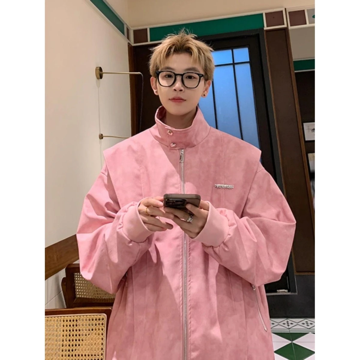 

Мужская демисезонная куртка из искусственной кожи с двойной молнией, свободного кроя, повседневная, молодежная, стильная