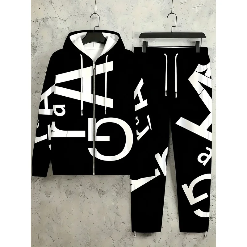 Hooded Zipper Sweatshirt Set for Men - Retro Lightweight Sportswear - Hooded Long Sleeve Top for Spring and Autumn Casual Wear