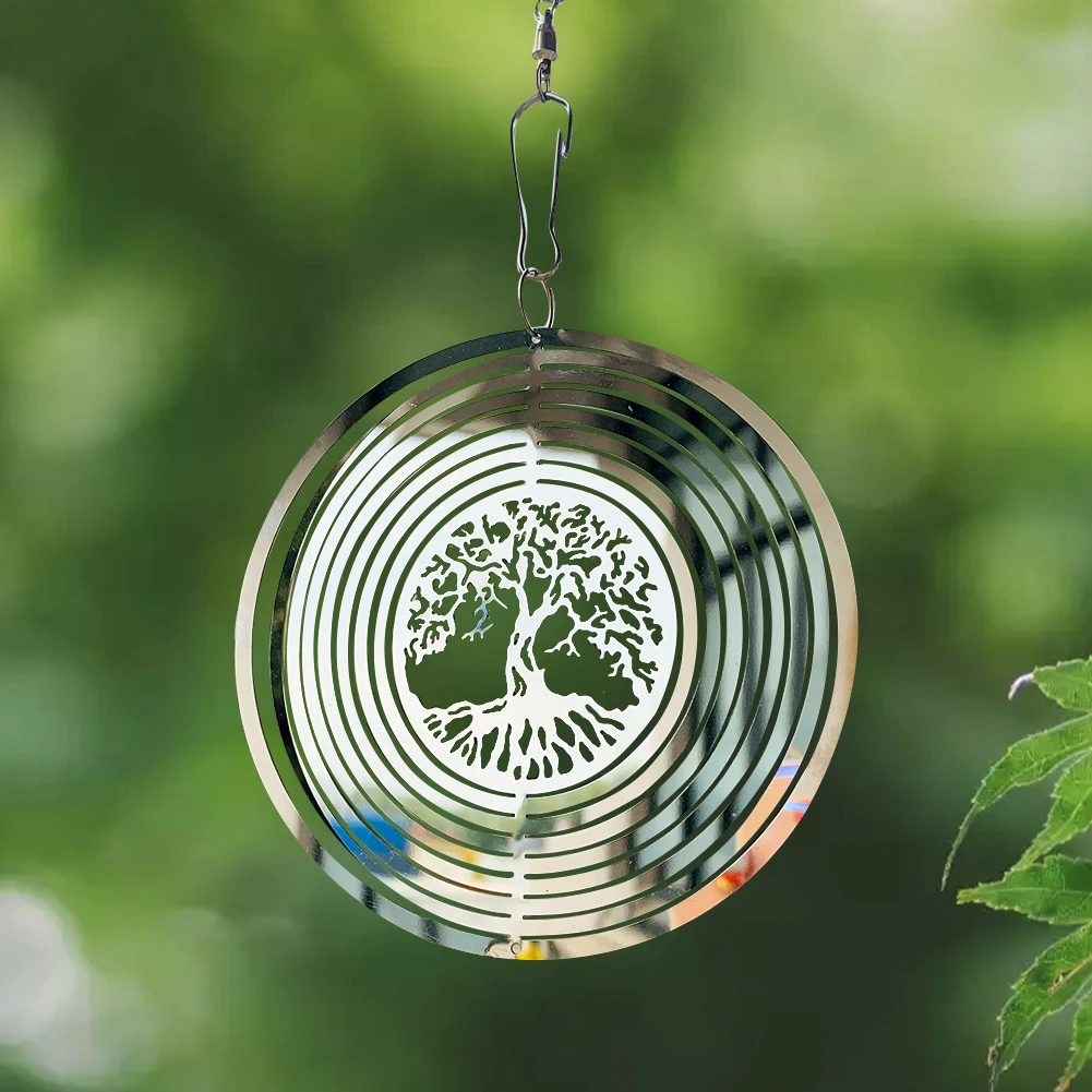 Concentric Circles Hollow Out Fortune Tree of Life Manual Spinning Sequin Whirling Car Hanging Ornament Yoga Chakra Garden Decor