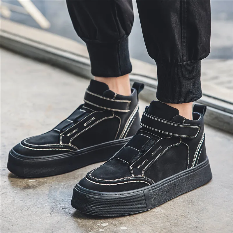 Autumn Winter Platform Canvas Sneakers Men Trendy Casual Canvas Shoes Mens High Top Sneakers Hip Hop Vulcanize Skateboard Shoes