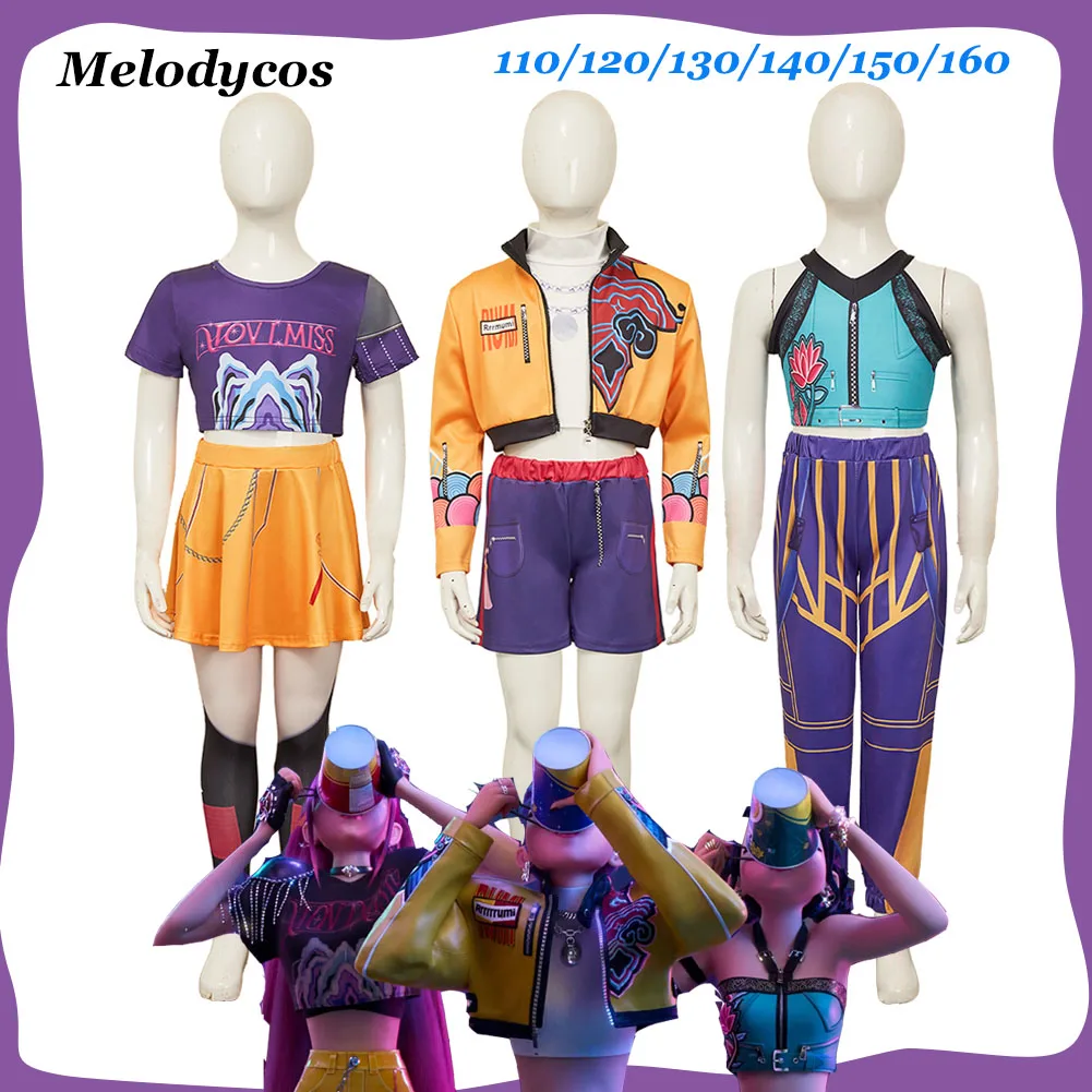 Girls Kids Rumi Zoey Mira Kpop Demon Hunters Cosplay Costume Roleplay for Child Disguise Halloween Clothing Outfit Carnival Suit