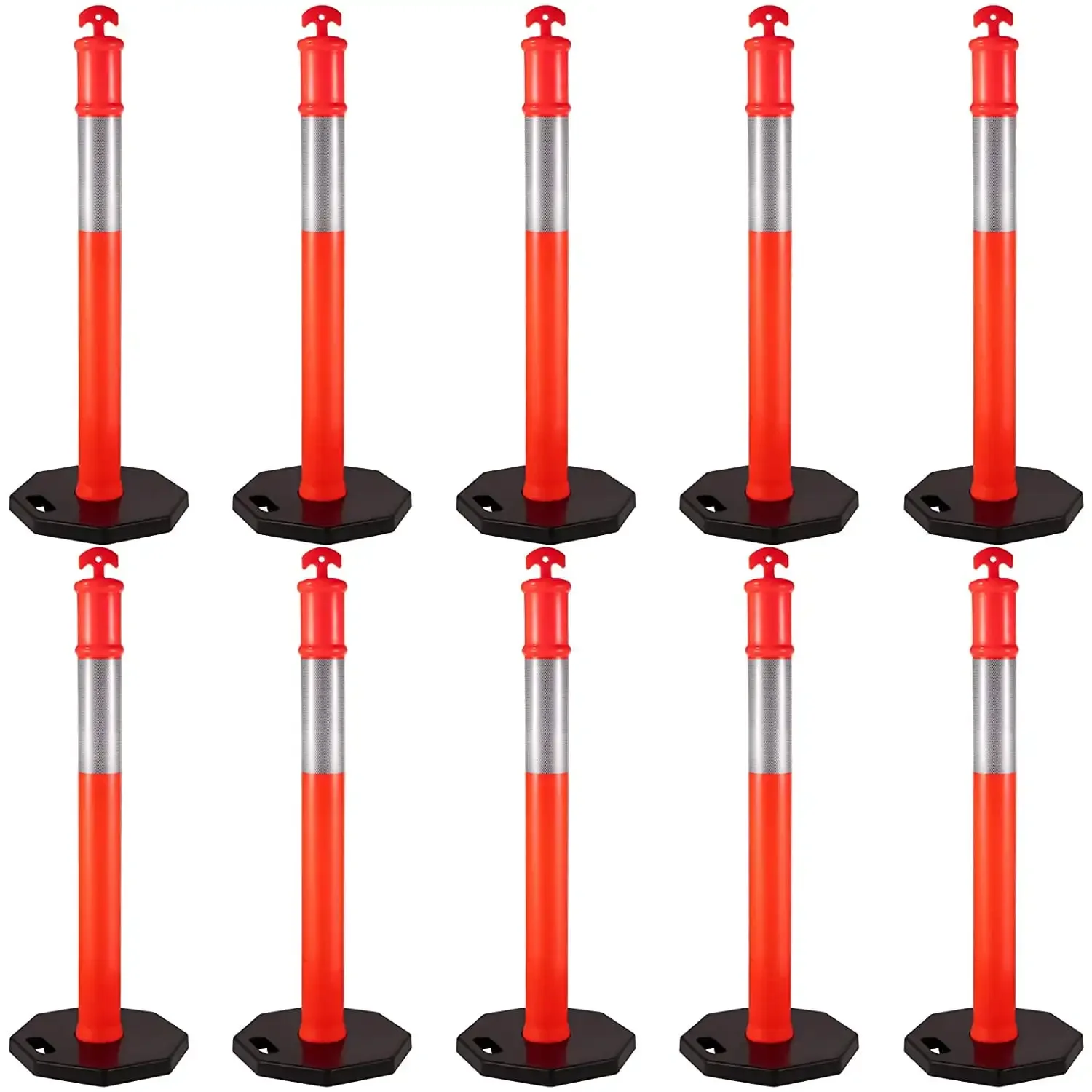 9Pack Traffic Delineator Posts 44 Inch Height, PE Delineator Cones Post Kit 10 inch Reflective Band