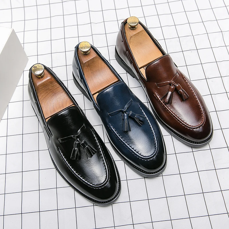 Men\'s Dress Platform Shoes Gentleman Loafers Men Fashion Tassel Wedding Shoes Black Formal Business Luxury Slip-on Leather Shoes