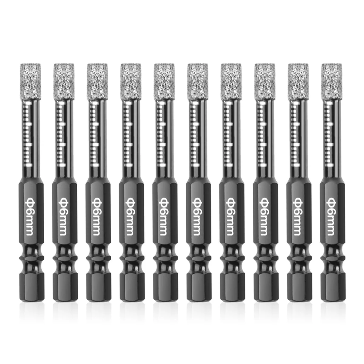 Dry Diamond Core Drill Bits Set, cerâmica, granito, telha, vidro, mármore, tijolo, pedra, 6mm, 10Pcs