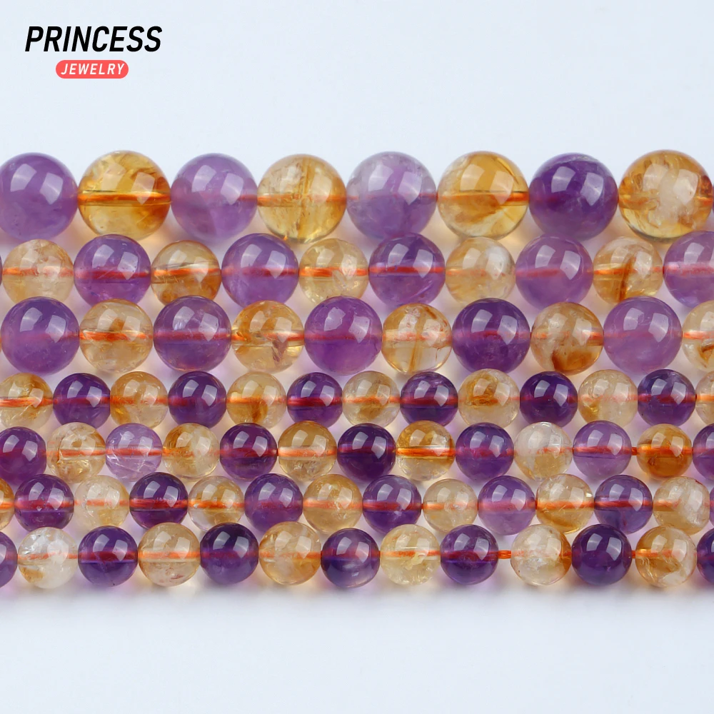 A++ Natural Ametrine Amethyst Citrine Loose Beads for Jewelry Making Bracelet Wholesale Stone Beads DIY Accessories