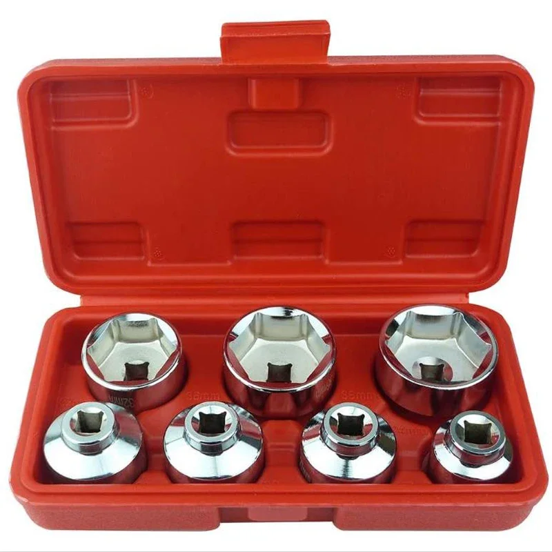 7 PCS Oil Filter Socket Remover Removal Tool for Cars Truck Filter Wrench Hand Tool w/Box 24mm 27mm 29mm 30mm 32mm 36mm 38mm