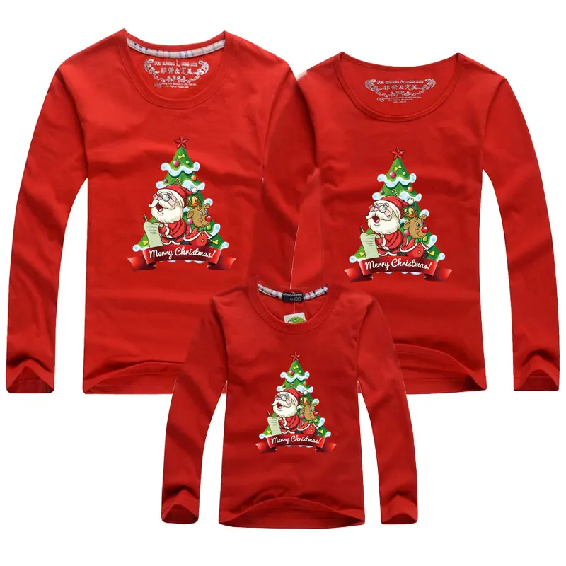 Family Look Christmas Family Matching Outfits Women Men Kids T-shirt Long Sleeve Cotton Cartoon Print New New Year Costume