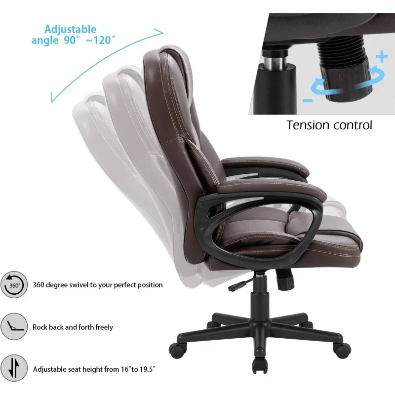 Silla ejecutiva de oficina, silla de escritorio para el hogar gerente ajustable con respaldo alto, silla giratoria de PU para ordenador con soporte Lumbar (Br