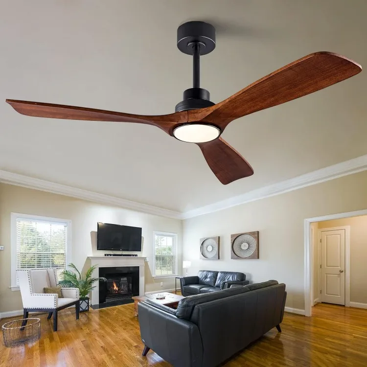 

52" Wood Ceiling Fan with Lights Remote Control,Quiet DC Motor 3 Blade Ceiling Fans for Patio Living Room, Bedroom, Office