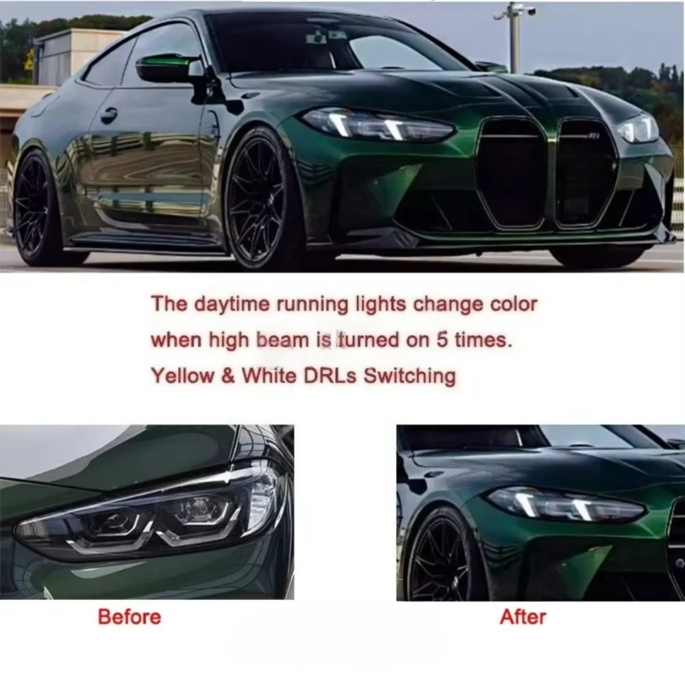 HETOP G22 Headlights 2021-2024 Triple Color Yellow White Amber System 4 Series M3 M4 G23 G80 G82 Upgrade LED DRL