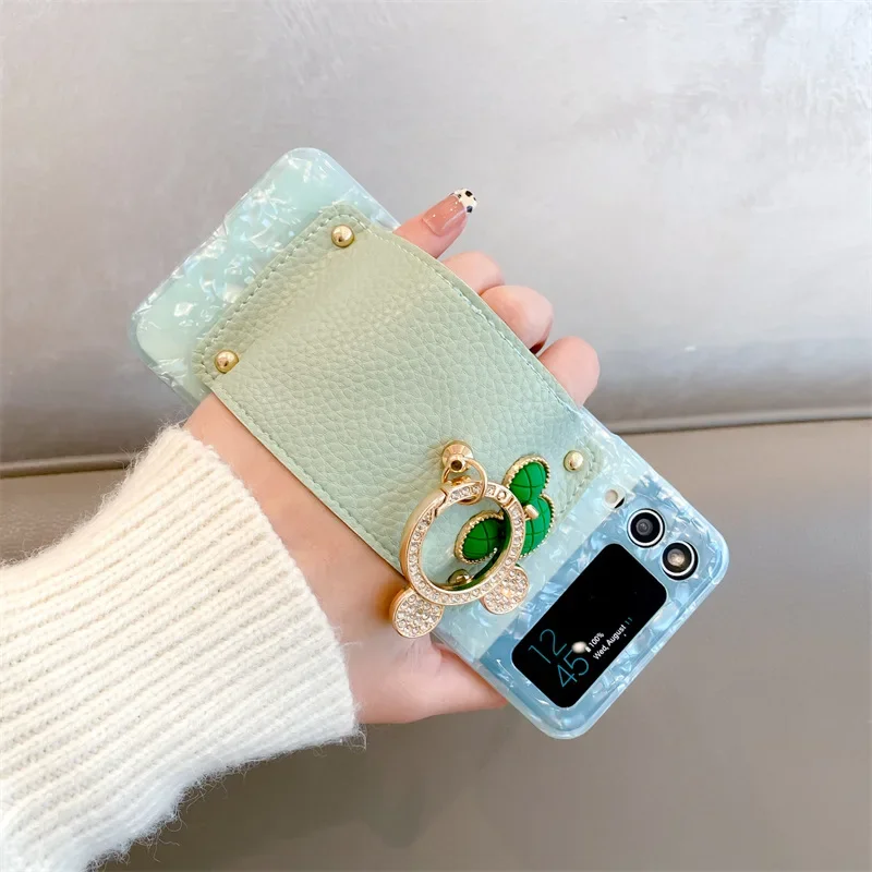 Multicolor Shell Texture Ring Phone Case for Samsung Galaxy Z Flip 6 5 4 3 Protective Back Cover for ZFlip4 ZFlip5 ZFlip6 Case