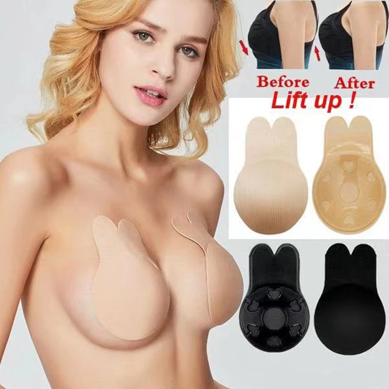 Women Girl Nubra Rabbit Placket Push Up Bras For Self Adhesive Silicone Invisible Bra Strapless Reusable Sticky Charm Breast