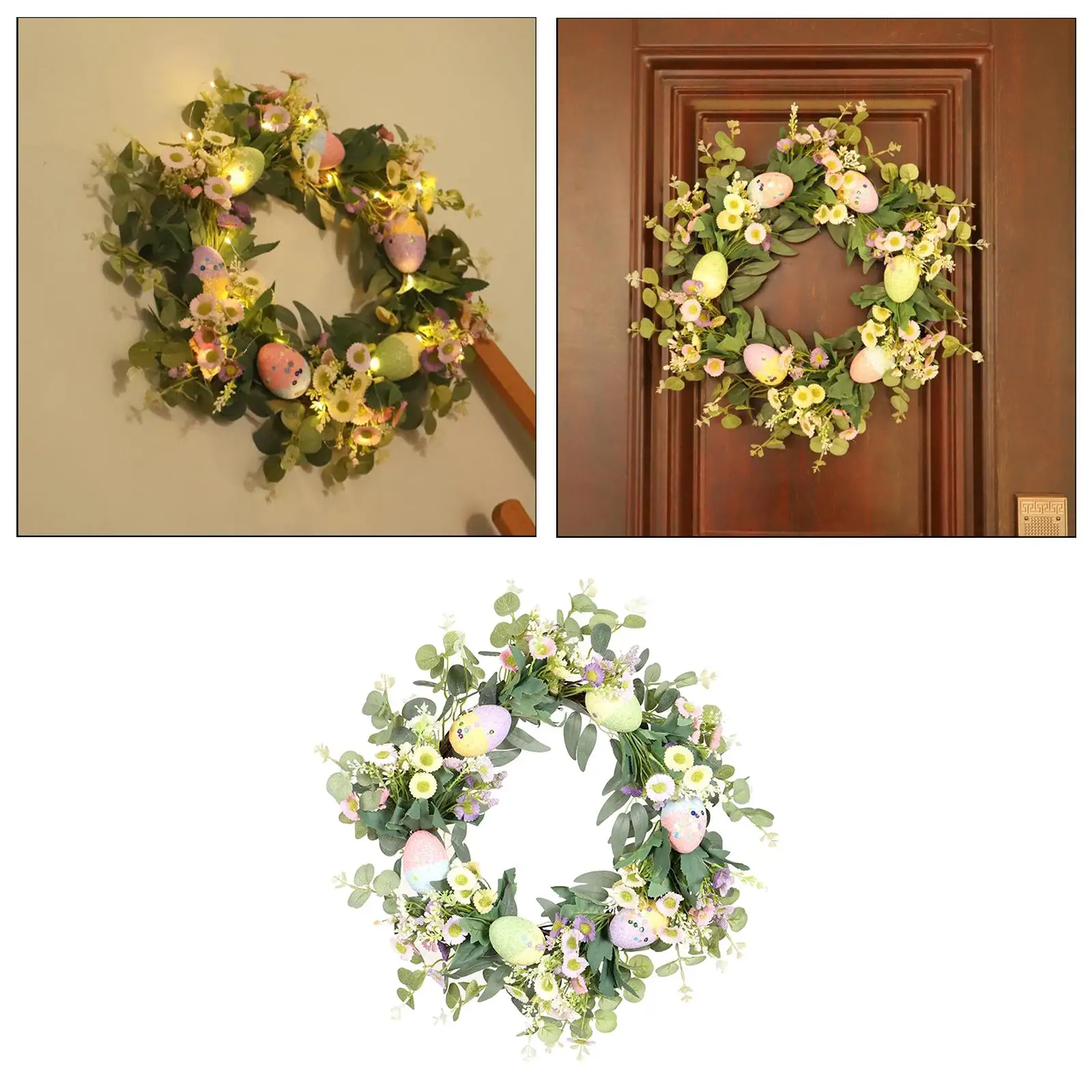 

45cm (Dia) Handmade Easter Garland Eggs Rattan Wreath Artificial Flower Garland Wreath Easter Decoration Decor
