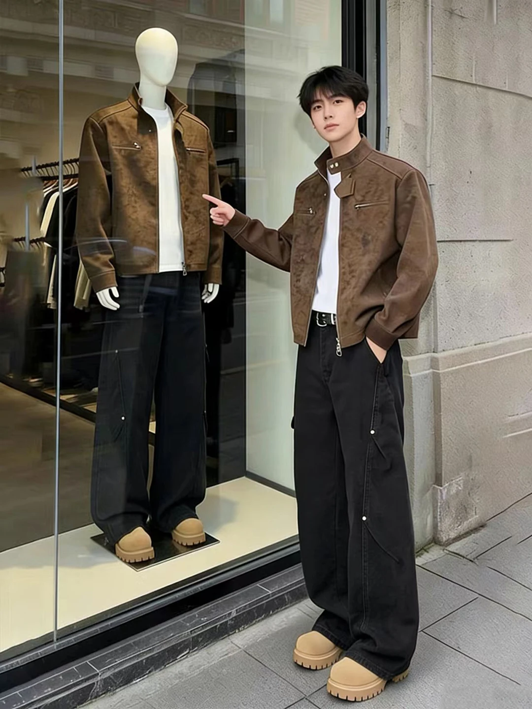 

Bla Pleated Micro Flare Workwear Pants Men's Spring American Slant Cut Knife Jeans Straight Cleanfit Trousers Casual Pants